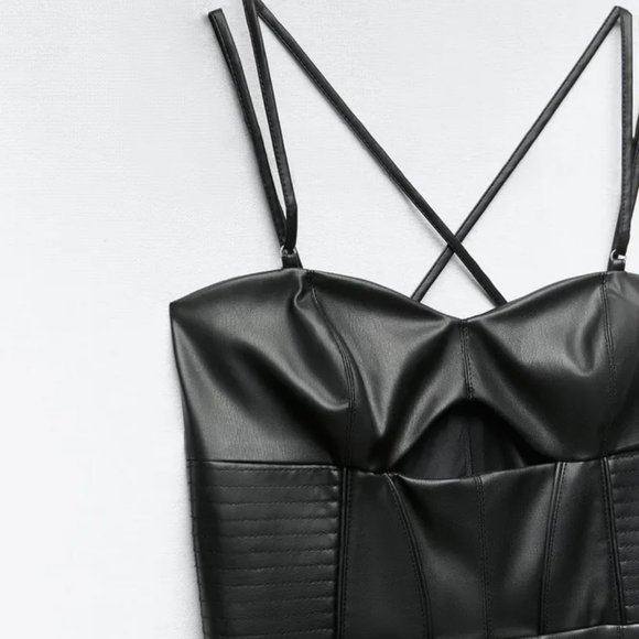 ZARA TOPSTITCHED FAUX LEATHER DRESS - Picture 5 of 8